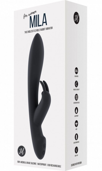 Чёрный вибратор с клиторальным отростком Mila - 22 см.