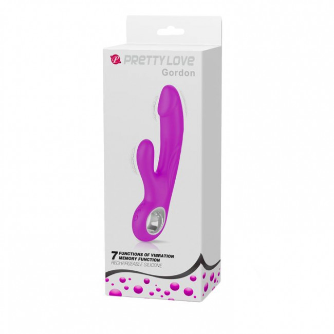 Лиловый вибратор с клиторальным отростком Gordon - 19 см.