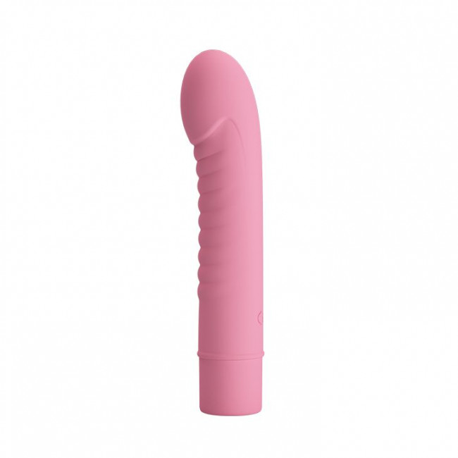 Нежно-розовый мини-вибратор Mick с ребрышками - 13 см.