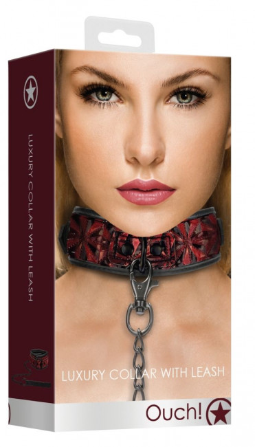 Красно-черный широкий ошейник с поводком Luxury Collar with Leash Красно-черный широкий ошейник с поводком Luxury Collar with Leash