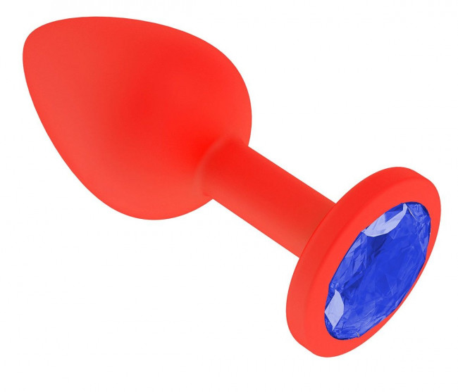 Красная анальная втулка с синим кристаллом - 7,3 см. 
