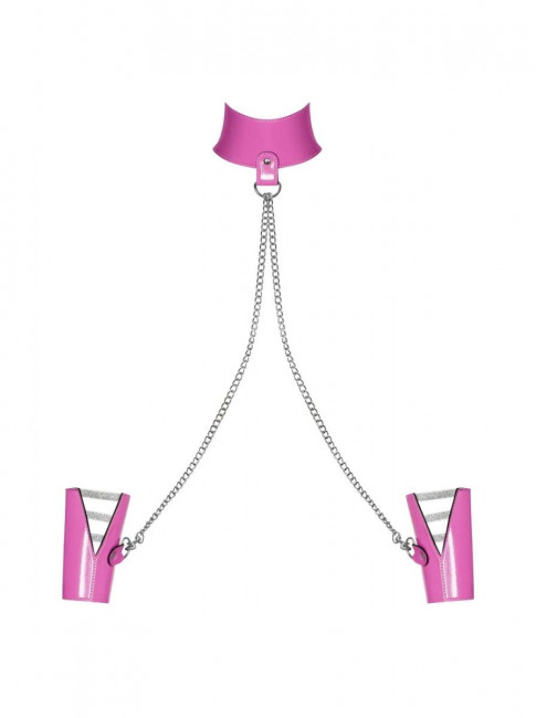 Розовый чокер Lollypopy в комплекте с наручниками