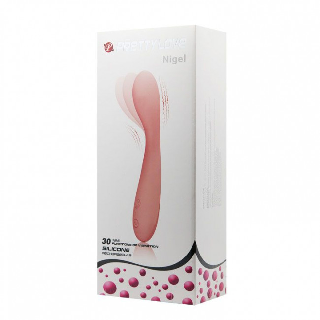 Нежно-розовый силиконовый перезаряжаемый вибромассажёр Nigel - 17,5 см.