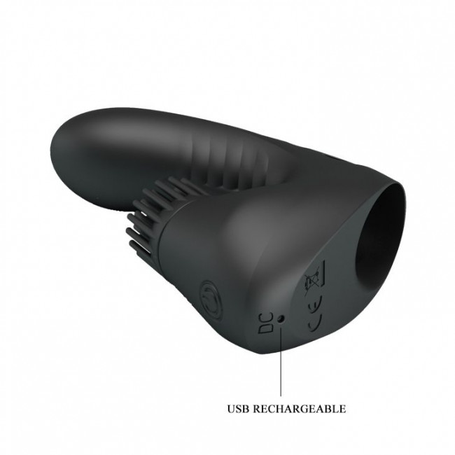 Черная вибронасадка на палец Norton с клиторальной щеточкой Черная вибронасадка на палец Norton с клиторальной щеточкой