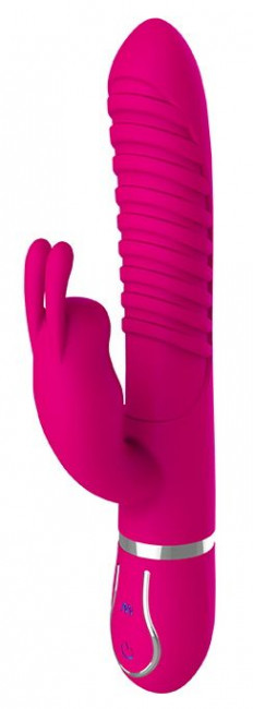 Ярко-розовый вибратор 10-SPEED MAGIC BUNNY со стимулятором клитора - 22 см.