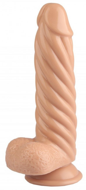 Телесный реалистичный винтообразный фаллоимитатор на присоске - 21 см. Телесный реалистичный винтообразный фаллоимитатор на присоске - 21 см.