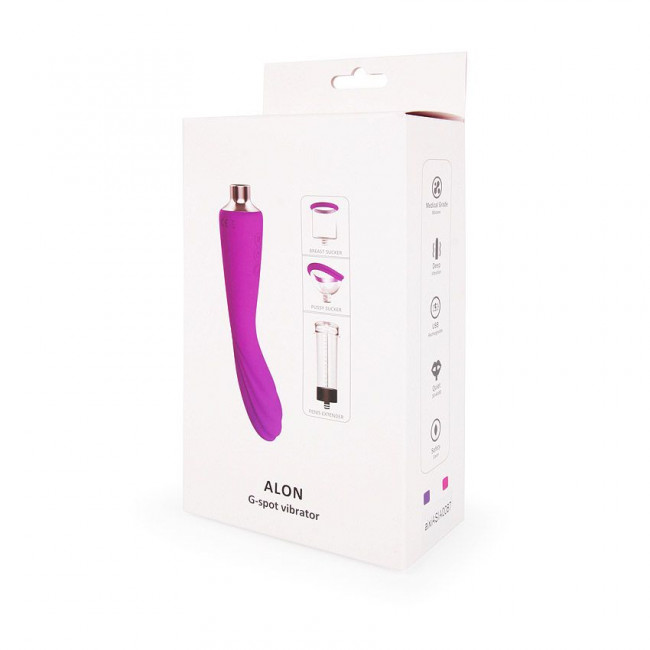 Фиолетовый вибратор с вакуумной чашей Alon - 22 см. Фиолетовый вибратор с вакуумной чашей Alon - 22 см.