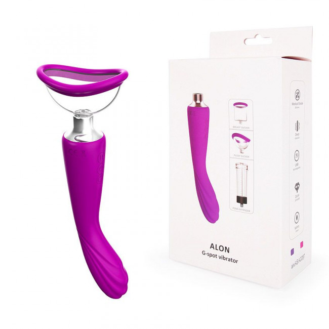 Фиолетовый вибратор с вакуумной чашей Alon - 22 см. Фиолетовый вибратор с вакуумной чашей Alon - 22 см.