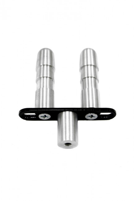 Серебристый двойной адаптер для фаллоимитаторов LoveMachines