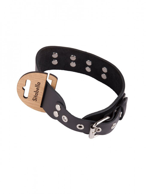 Черный кожаный ошейник с кольцом и клепками Черный кожаный ошейник с кольцом и клепками