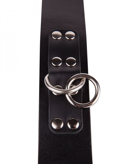 Черный кожаный ошейник с кольцом и клепками Черный кожаный ошейник с кольцом и клепками