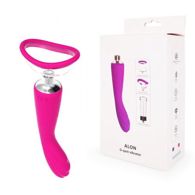 Розовый вибратор с вакуумной чашей Alon - 22 см. Розовый вибратор с вакуумной чашей Alon - 22 см.