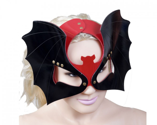 Маска на глаза "Летучая мышь" из черной и красной лаковой кожи