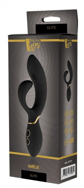 Черный вибромассажер-кролик AMELIE - 20 см. Черный вибромассажер-кролик AMELIE - 20 см.