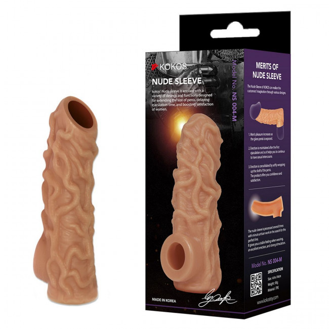 Телесная насадка с венками и открытой головкой Nude Sleeve M - 12 см. Телесная насадка с венками и открытой головкой Nude Sleeve M - 12 см.