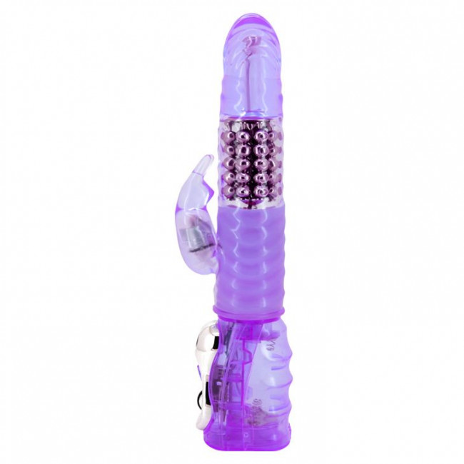 Сиреневый вибромассажер-ротатор с клиторальным отростком Deluxe Dream Lover - 26 см. Сиреневый вибромассажер-ротатор с клиторальным отростком Deluxe Dream Lover - 26 см.