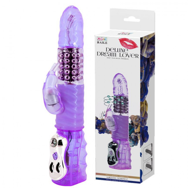Сиреневый вибромассажер-ротатор с клиторальным отростком Deluxe Dream Lover - 26 см. Сиреневый вибромассажер-ротатор с клиторальным отростком Deluxe Dream Lover - 26 см.