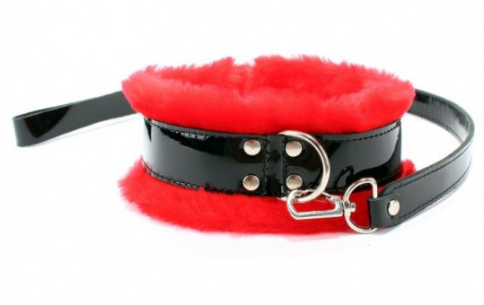 Ошейник с поводком и красным мехом BDSM Light