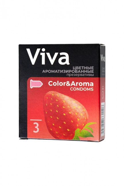 Цветные презервативы VIVA Color&Aroma с ароматом клубники - 3 шт. Цветные презервативы VIVA Color&Aroma с ароматом клубники - 3 шт.
