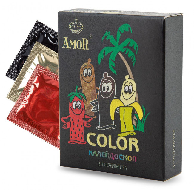 Цветные ароматизированные презервативы AMOR Color "Яркая линия" - 3 шт.