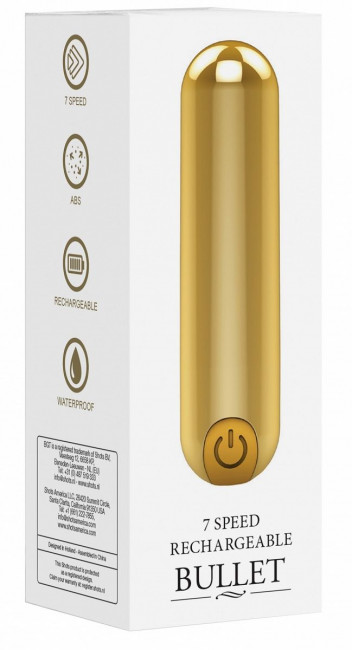 Золотистая перезаряжаемая вибропуля 7 Speed Rechargeable Bullet - 7,7 см.