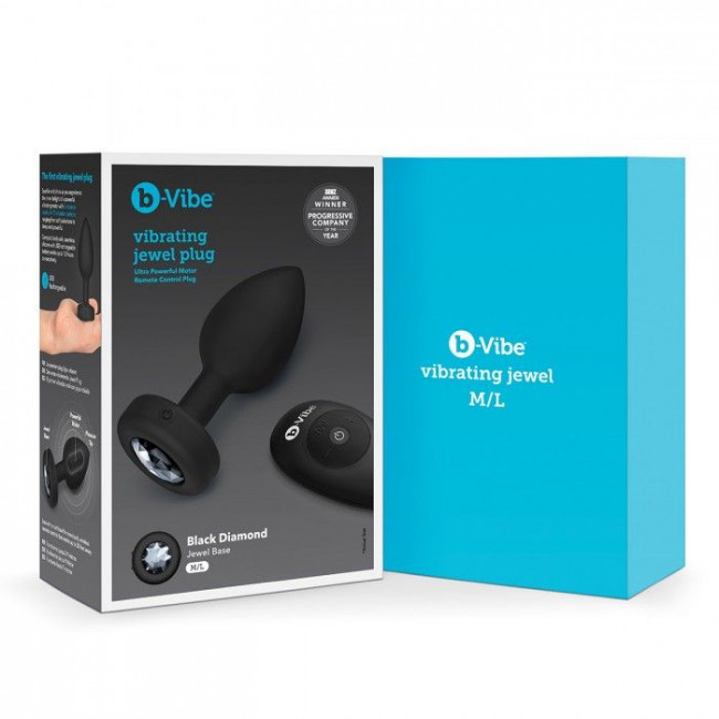 Черная анальная вибровтулка с кристаллом Vibrating Jewel Plug M/L - 10,5 см.