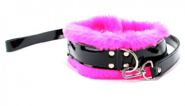 Ошейник с поводком и розовым мехом BDSM Light