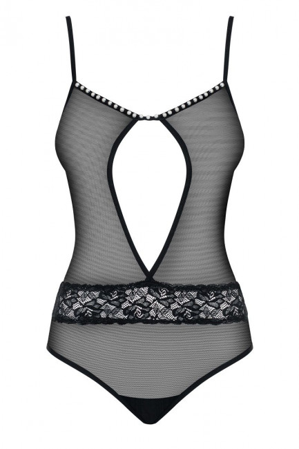 Прозрачное боди с бусинками на декольте Прозрачное боди с бусинками на декольте