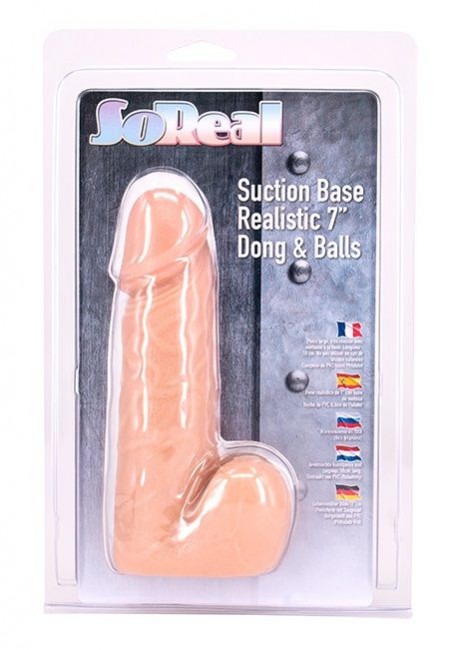 Телесный фаллоимитатор SO REAL REALISTIC 7INCH DONG & BALLS - 18 см.