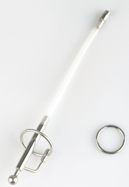 Серебристый фигурный уретральный стимулятор со съемным колечком