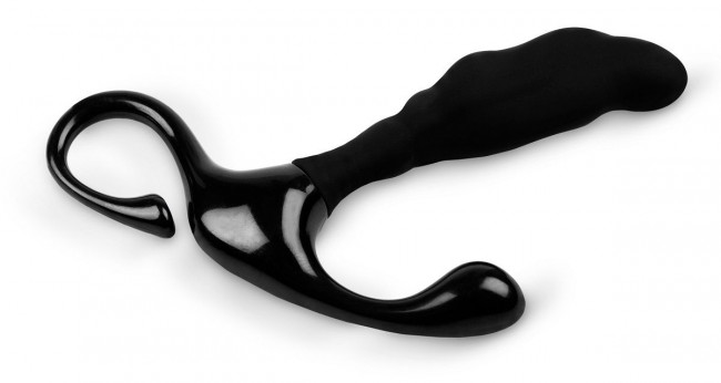 Черный массажер простаты с удобной ручкой-держателем Черный массажер простаты с удобной ручкой-держателем