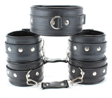 Набор БДСМ-аксессуаров из гладкой кожи: ошейник, наручники и оковы