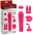 Розовый вибромассажер с 4 насадками Quadruple Sweet