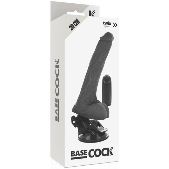 Черный вибромассажер на мощной присоске Basecock Realistic Vibrator - 20 см. Черный вибромассажер на мощной присоске Basecock Realistic Vibrator - 20 см.