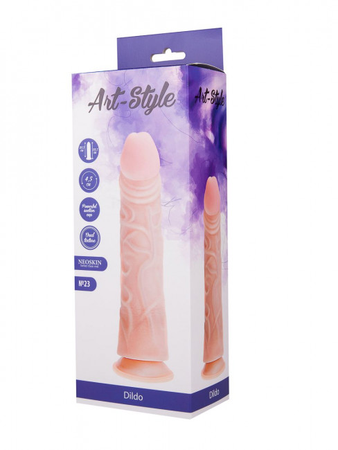 Упругий и рельефный фаллоимитатор на присоске ART-Style №23 - 21,5 см.