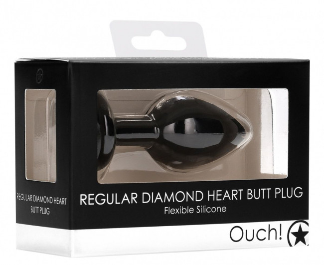 Черная анальная пробка с прозрачным стразом Diamond Heart Butt Plug - 7,3 см. Черная анальная пробка с прозрачным стразом Diamond Heart Butt Plug - 7,3 см.