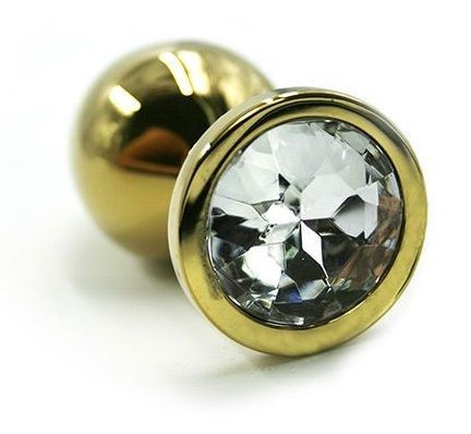 Золотистая алюминиевая анальная пробка с прозрачным кристаллом - 6 см. Золотистая алюминиевая анальная пробка с прозрачным кристаллом - 6 см.