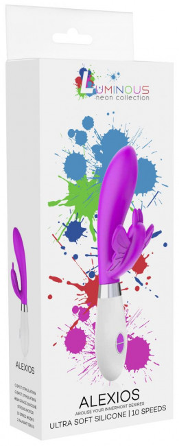 Ярко-розовый вибратор Alexios с клиторальной бабочкой - 21 см. Ярко-розовый вибратор Alexios с клиторальной бабочкой - 21 см.