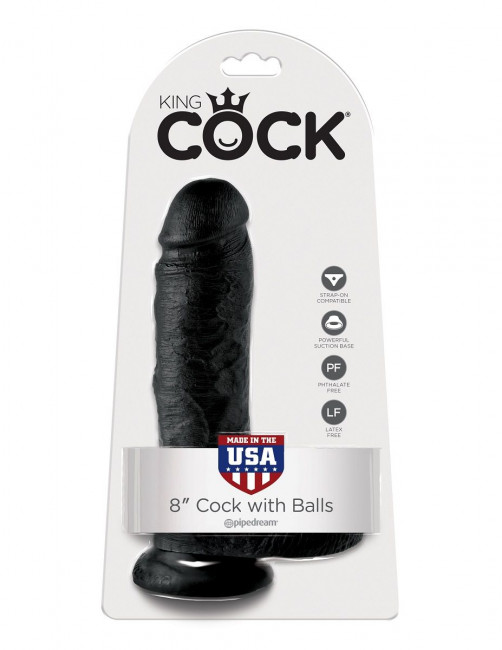 Чёрный фаллоимитатор 8" Cock with Balls - 21,3 см.