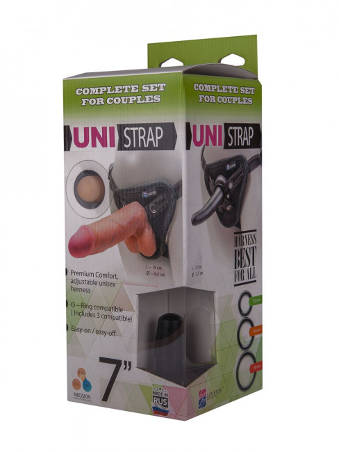 Страпон-унисекс с двумя насадками UNI strap 7" Harness - 19 и 12 см. Страпон-унисекс с двумя насадками UNI strap 7" Harness - 19 и 12 см.