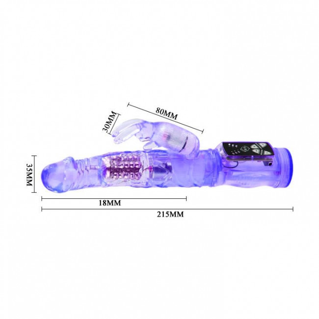 Фиолетовый вибратор-кролик с функцией ротации - 21,5 см.
