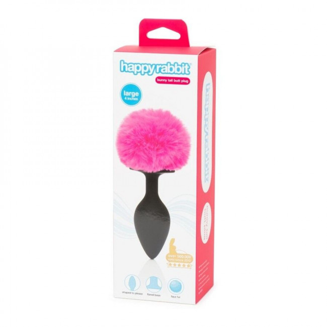 Черная анальная пробка с розовым хвостом Large Bunny Tail Butt Plug