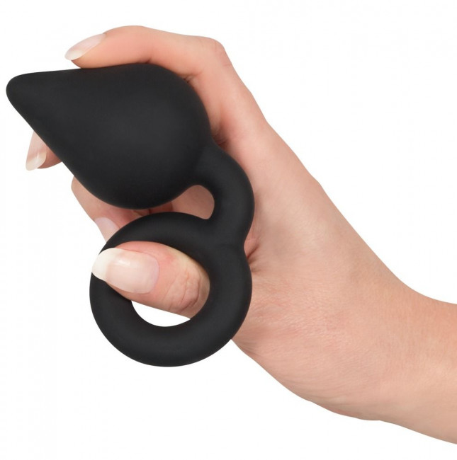Чёрная анальная втулка с кольцом - 14 см. Чёрная анальная втулка с кольцом - 14 см.