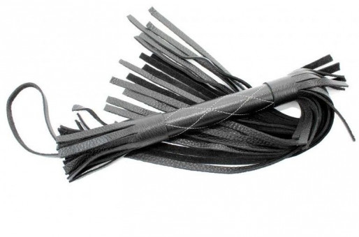 Чёрная многохвостая плетка с белыми простроченными ромбами - 45 см.