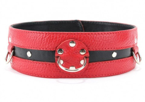 Черно-красный кожаный ошейник увеличенного размера