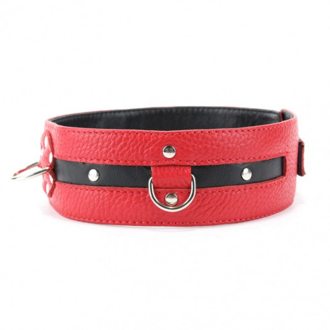 Черно-красный кожаный ошейник увеличенного размера