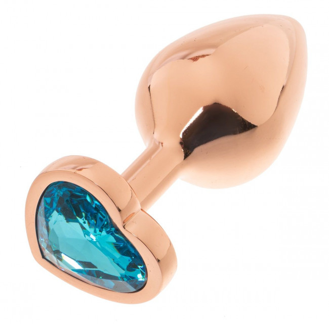 Золотистая анальная пробка OYO с голубым кристаллом-сердцем - 7,3 см. Золотистая анальная пробка OYO с голубым кристаллом-сердцем - 7,3 см.