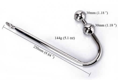 Серебристый анальный крюк для подвешивания с двумя шариками