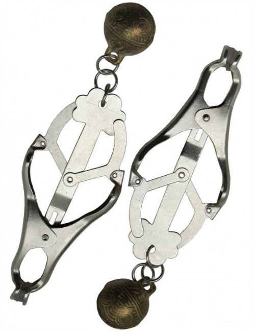 Серебристые зажимы для сосков со звенящими шариками Серебристые зажимы для сосков со звенящими шариками