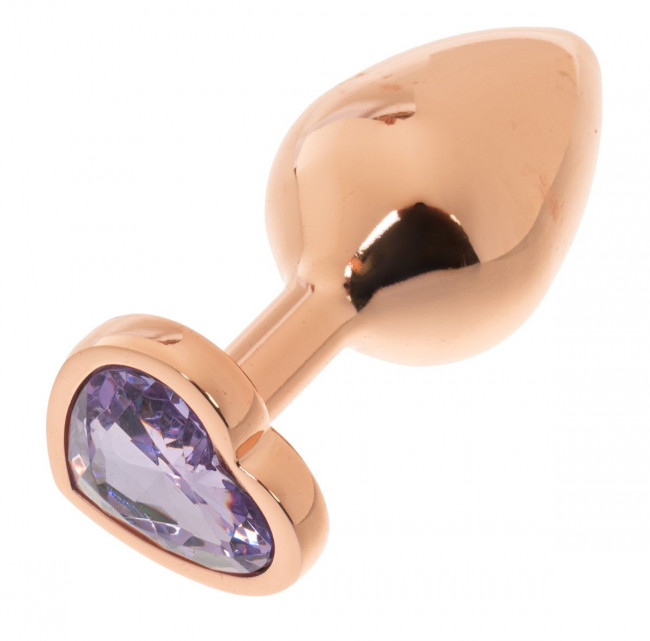 Золотистая анальная пробка OYO с сиреневым кристаллом-сердцем - 7,3 см. Золотистая анальная пробка OYO с сиреневым кристаллом-сердцем - 7,3 см.